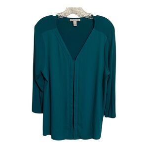 Dana Buchman Blouse Large Forest Green 3/4 Sleeve